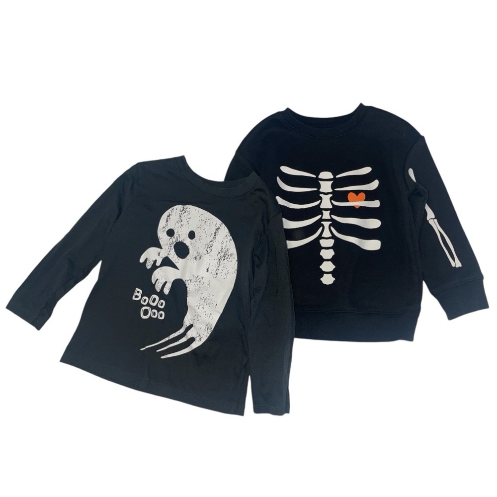 Halloween Long Sleeve Ghost Shirt and Skeleton Crewneck Sweater